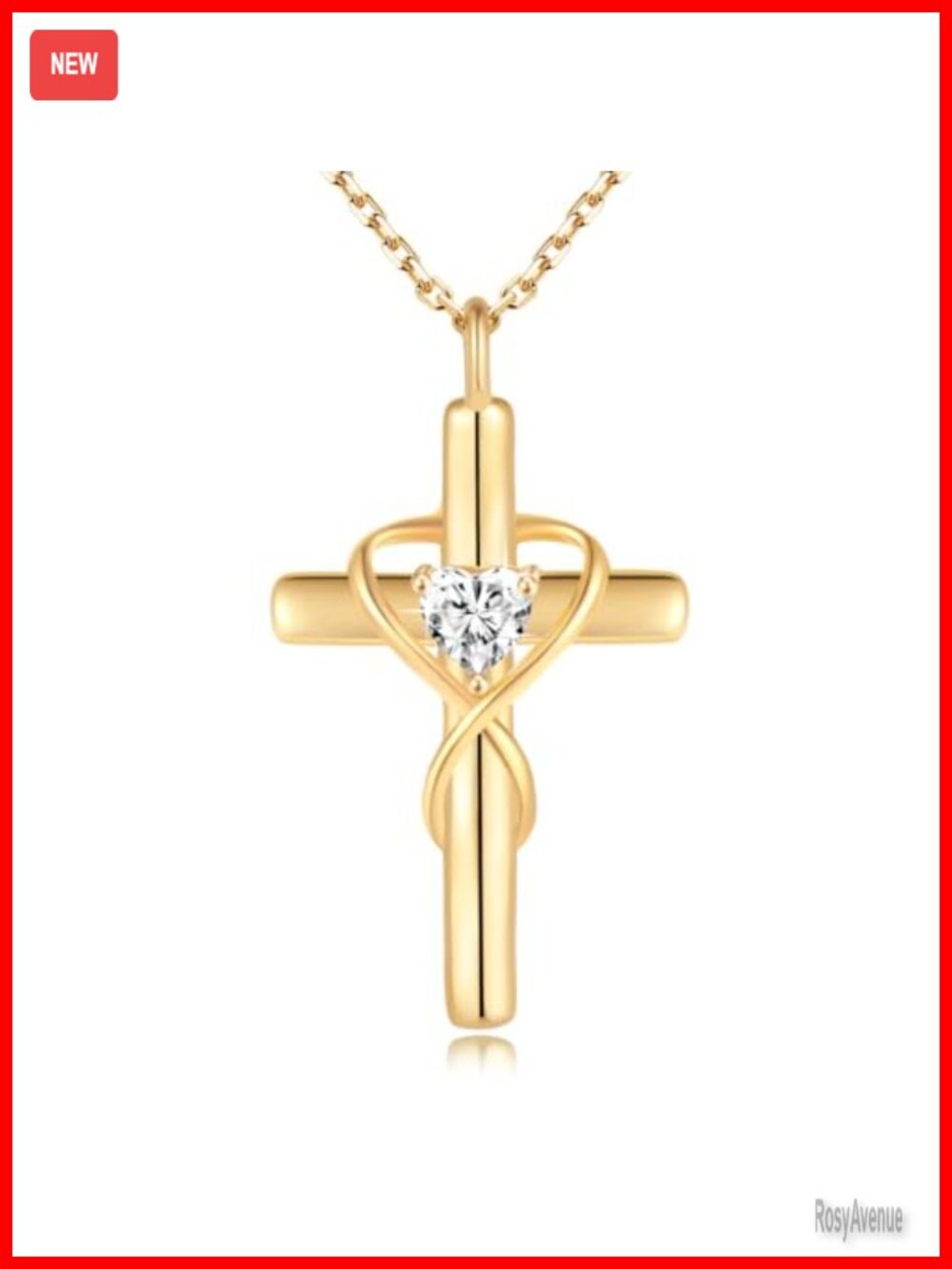18K Gold Plated Cross Necklace 925 Sterling Silver Infinity Heart